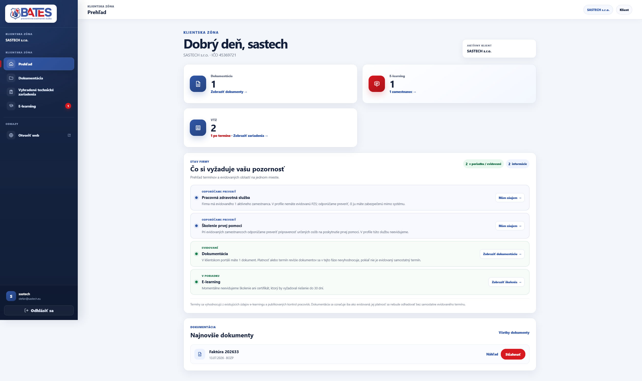 Firemný web BATES - Klientska zóna