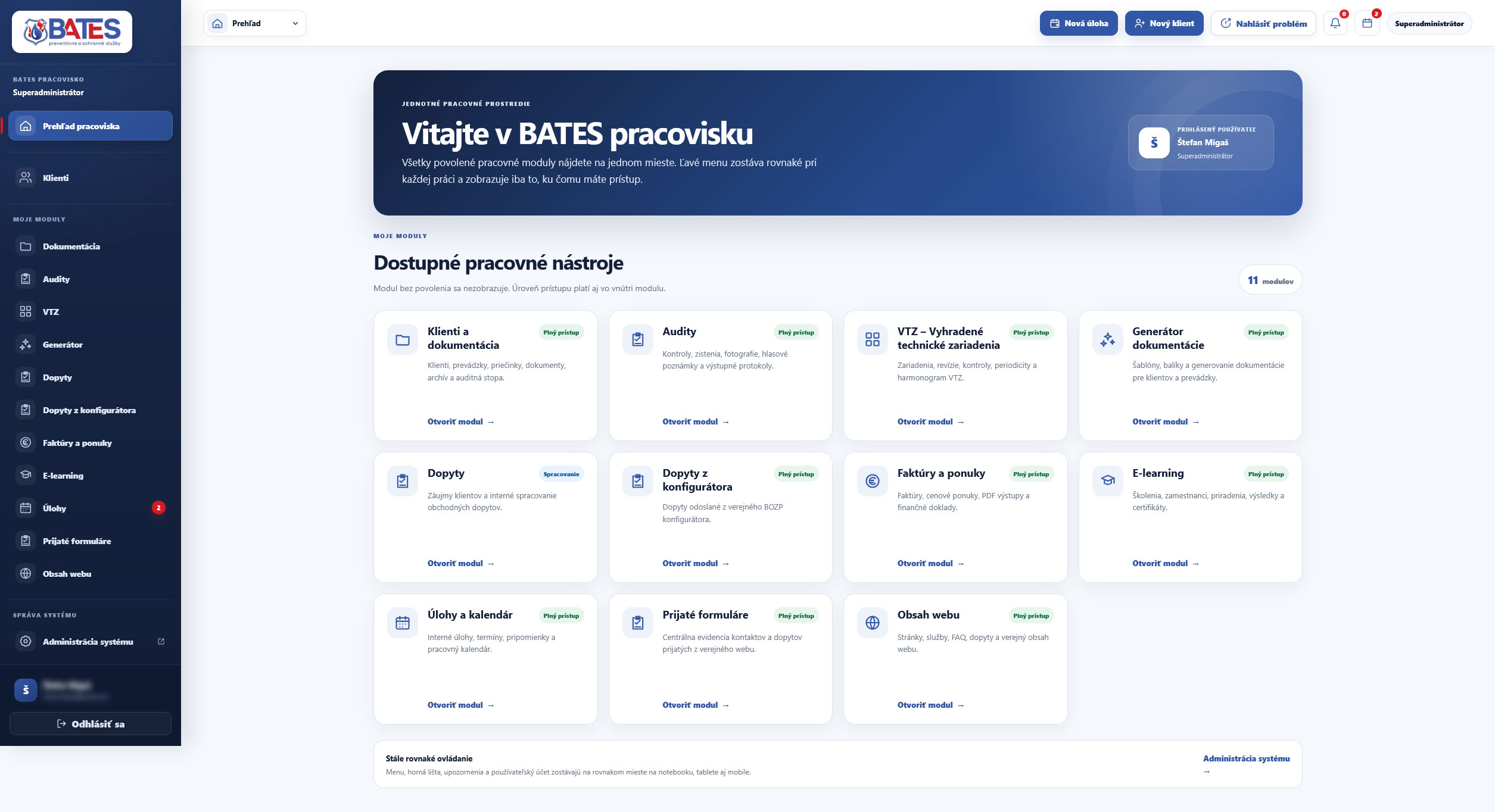 Firemný web BATES - Pracovisko